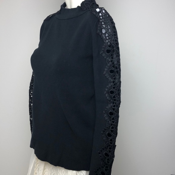 Stylus Black Cotton Blend Crocheted Sleeve Pullover Sweater Size M - Picture 4 of 12
